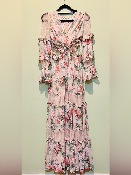 Rosevelvet Dresses & Skirts - Romantic Pink Floral Tie-Waist Maxi Dress